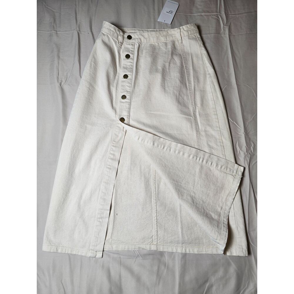 Blue B Collection Ivory Denim Off-Center Front Midi Skirt Women's Small NWT - Picture 5 of 8